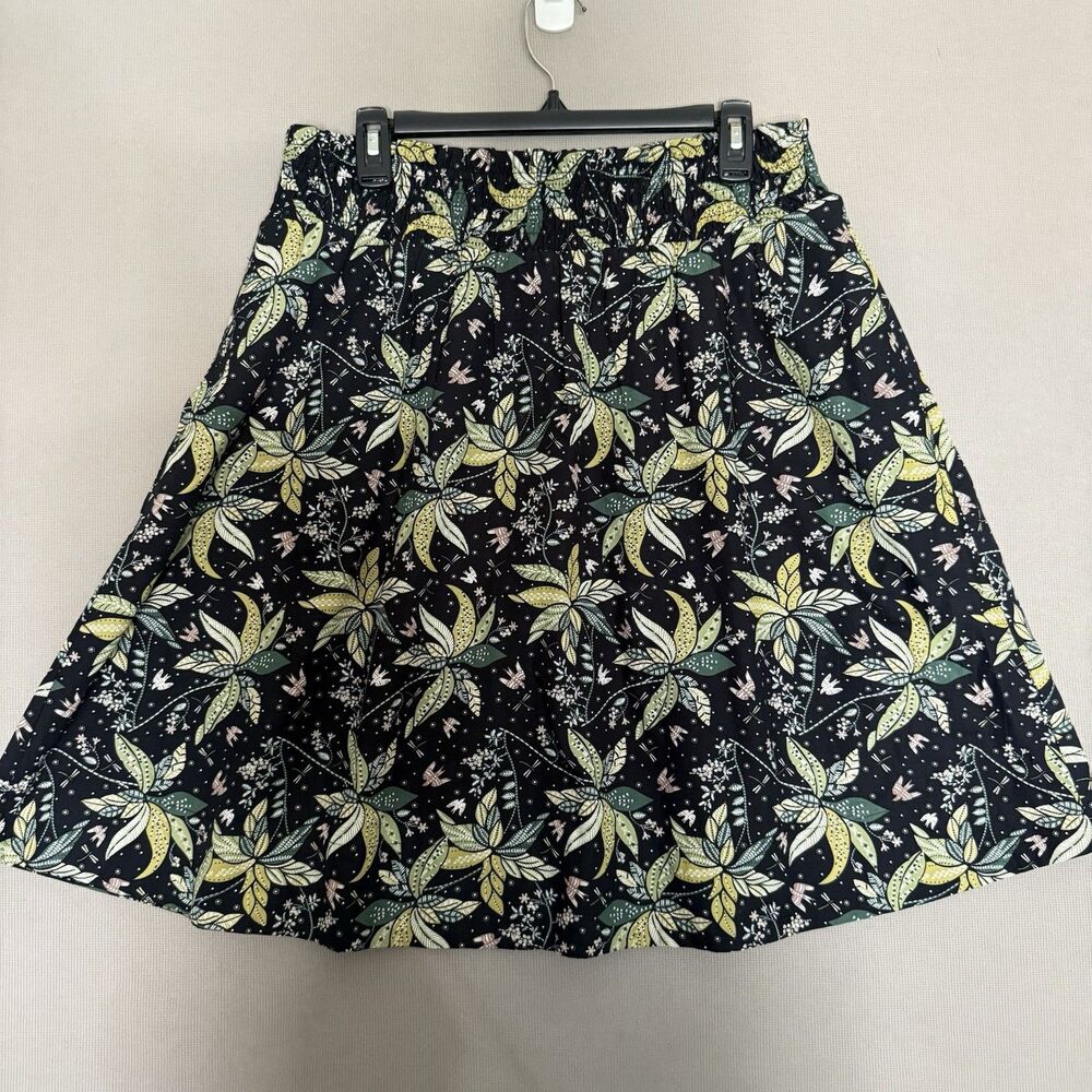 Boden Floral Lined Skirt 12 L Cotton Green Womens Multicolor Elastic Waist